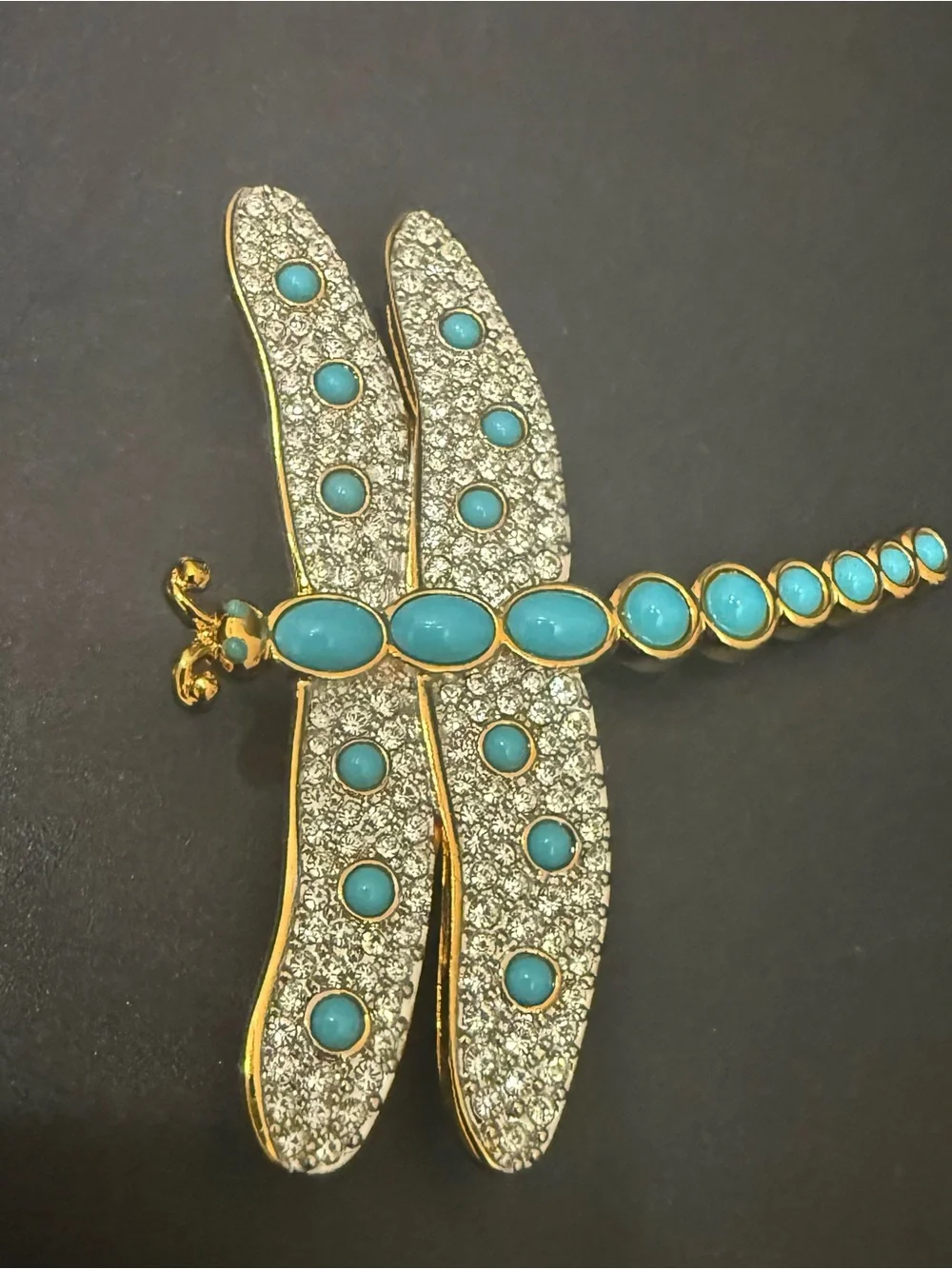Rare Retired SWAROVSKI Swan Signed Pave Crystal Faux Turquoise Dragonfly Brooch